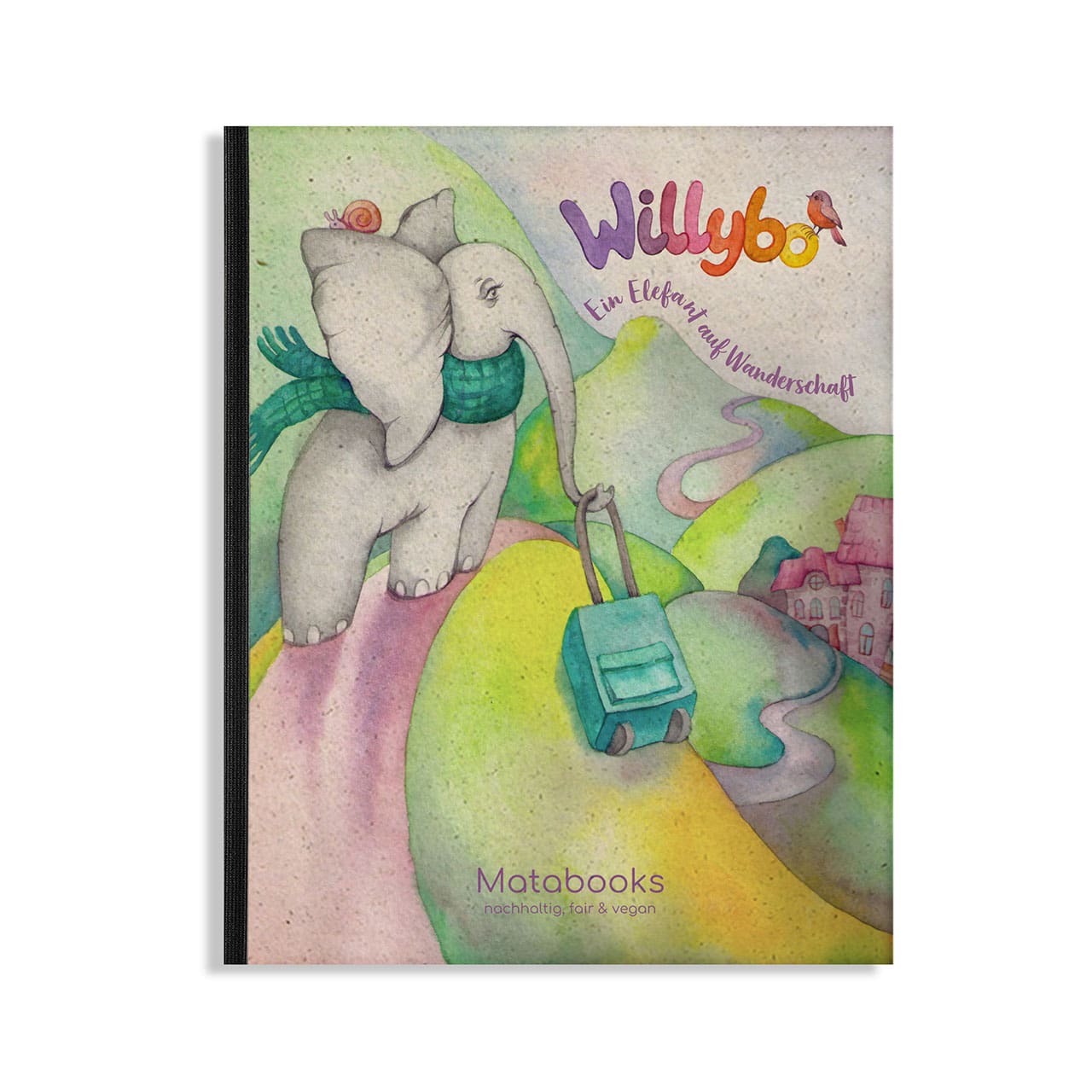 Kinderbuch "Willybo – Ein Elefant auf Wanderschaft" (aus Graspapier) 